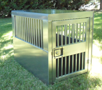 Our crates are made with high grade aluminum, sturdy hinges and unbreakable locks. So if your looking for a custom dog crate, Rogue Custom Crates has you covered.